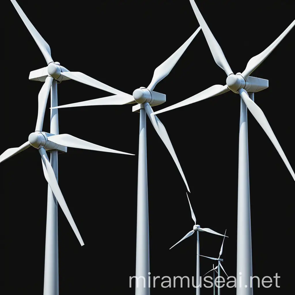 Renewable energy, black background, no text, wind turbines