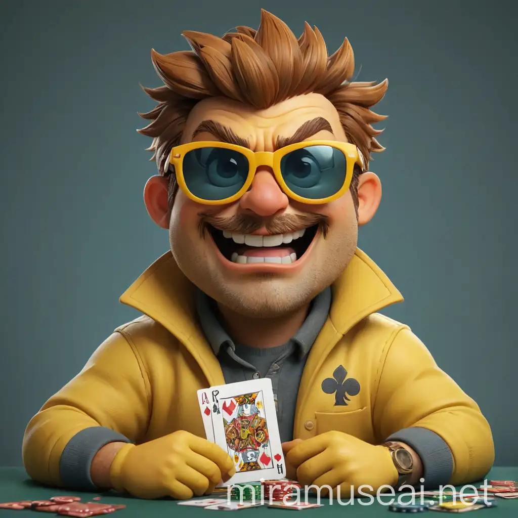 personaje animado con forma de pica de poker con lentes oscuros divertido cool  color amarillo  