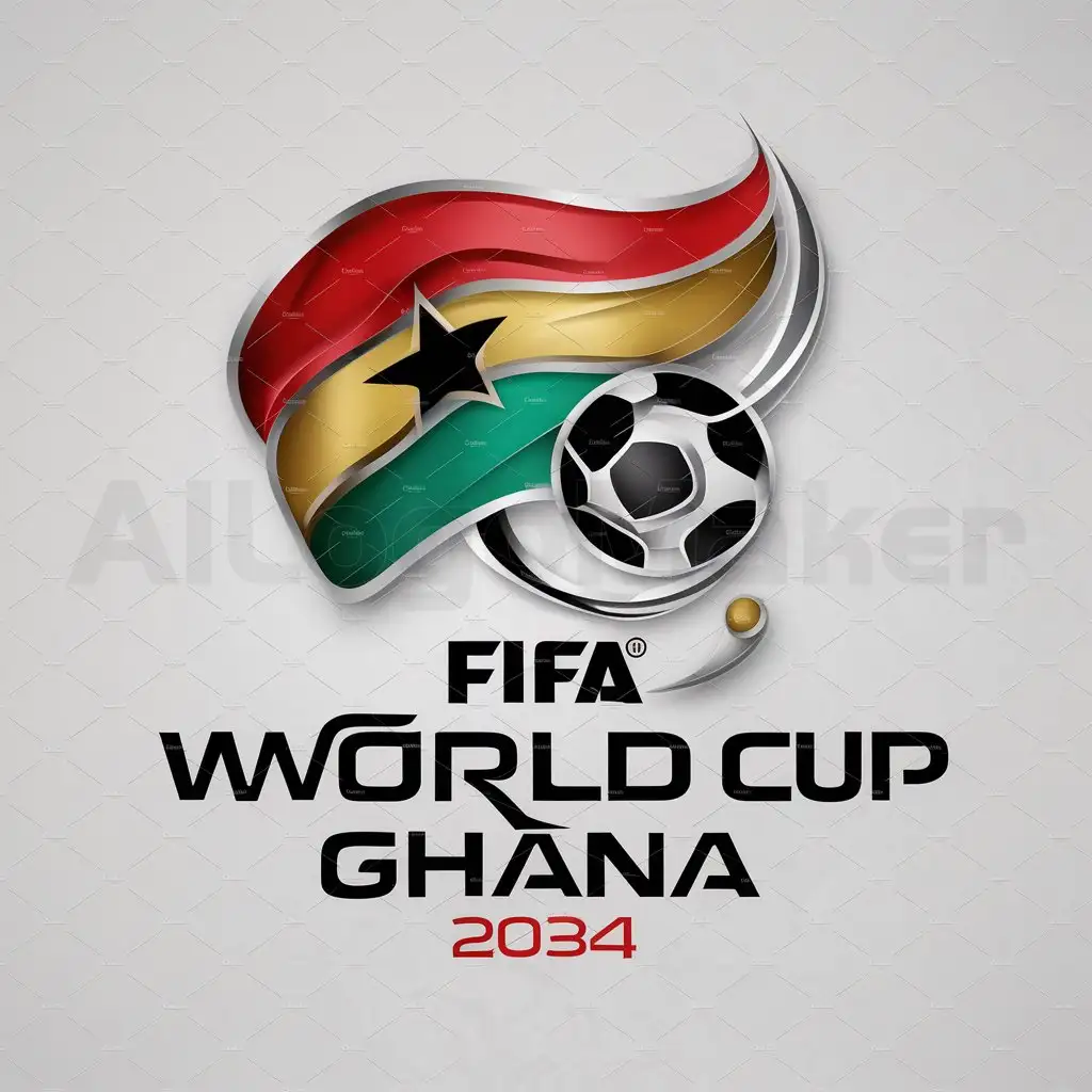 a logo design,with the text "Fifa world cup ghana 2034", main symbol:Ghana flag, Football,complex,clear background