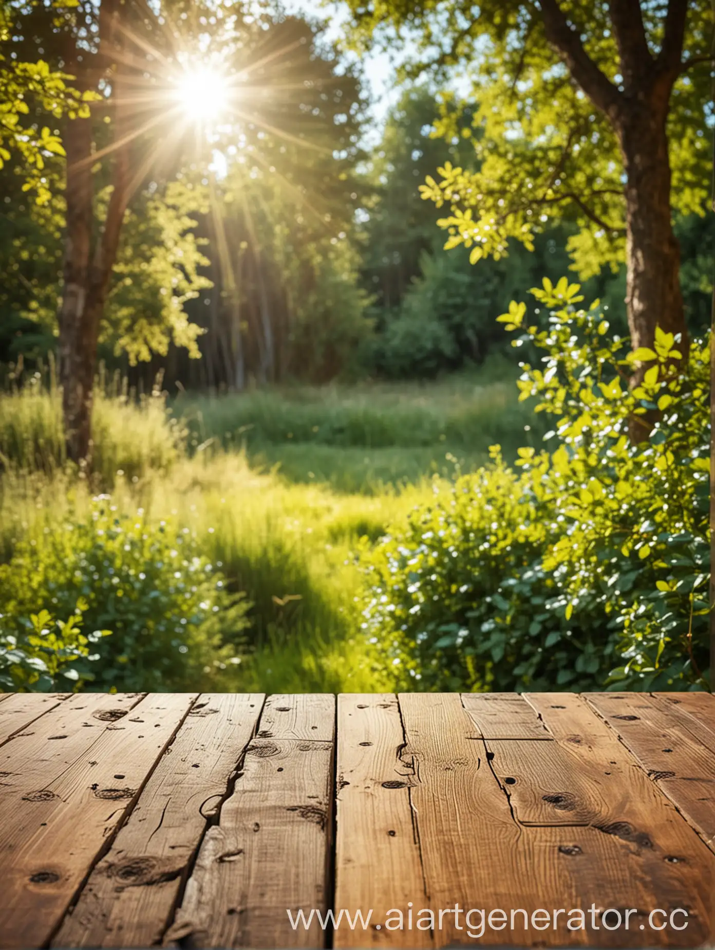 Sunny-Outdoor-Wooden-Table-with-Natural-Background