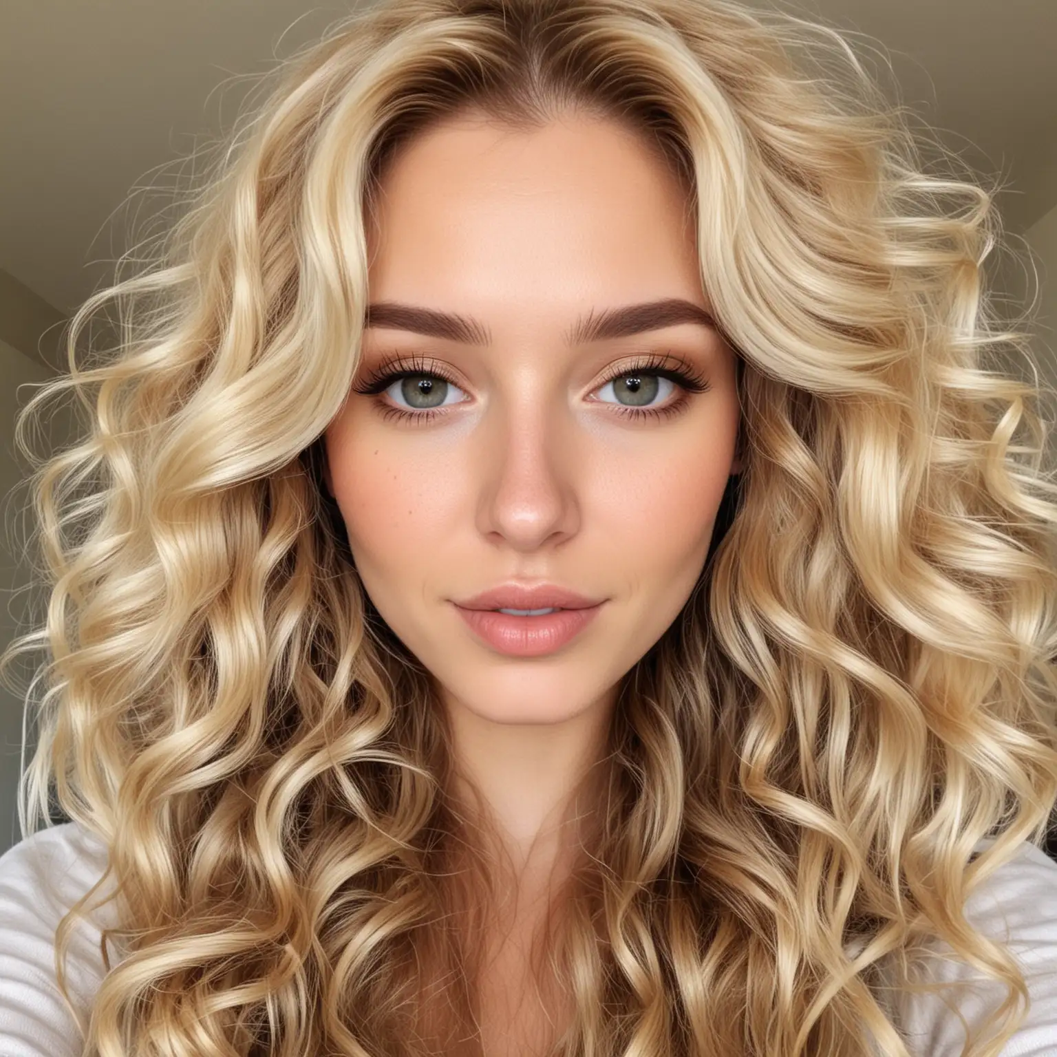 selfie of a woman in beautiful blonde wavy hair