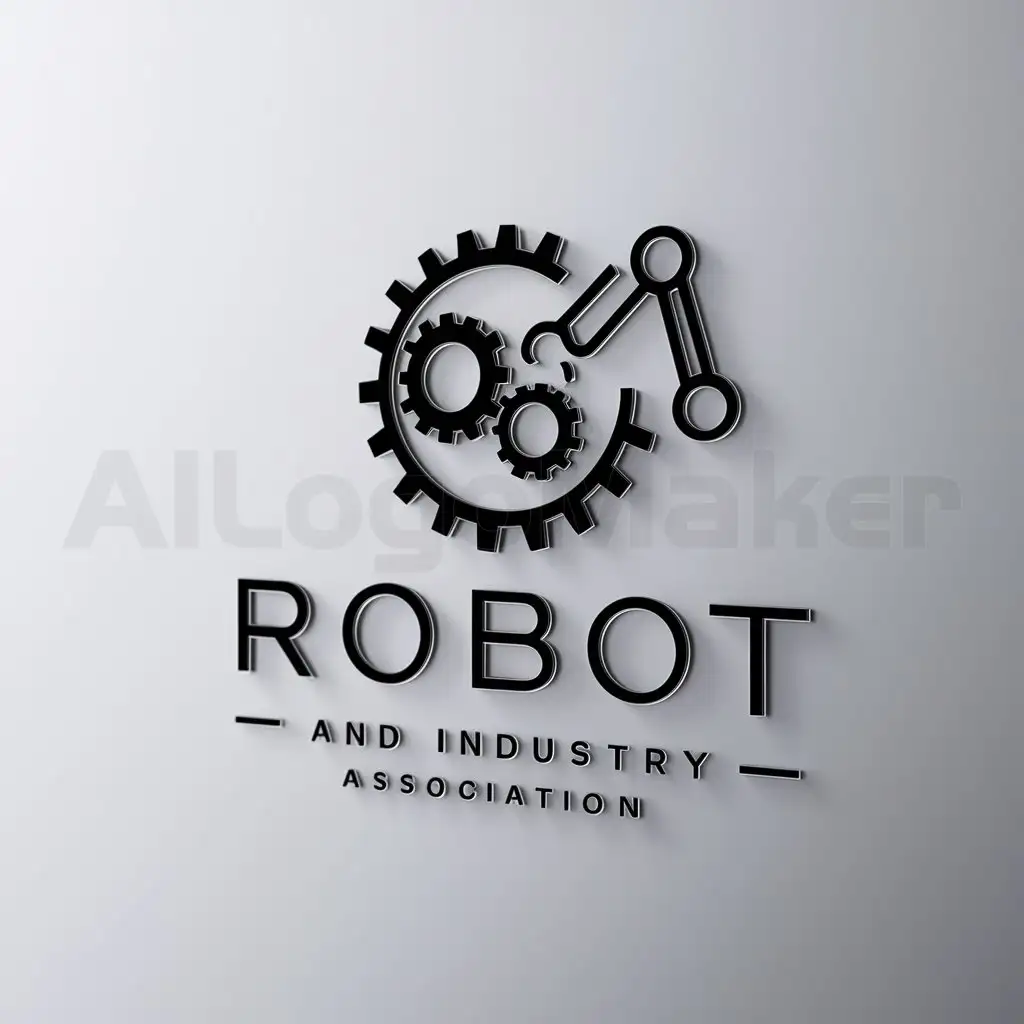 a logo design,with the text "robot and industry association", main symbol:gears, mechanical arm,Minimalistic,be used in robot industry,clear background