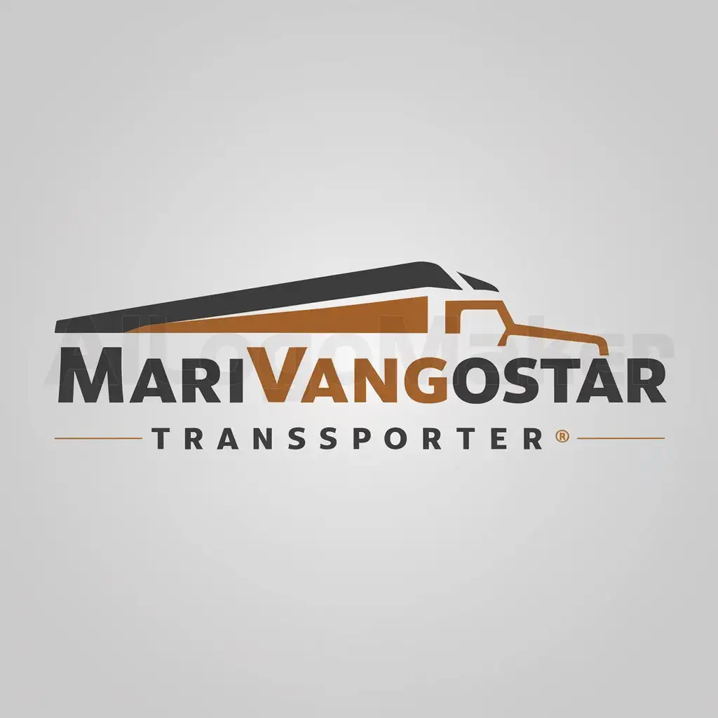a logo design,with the text "marivangostar", main symbol:a photo of a truck combined with marivangostar text with 2 color theme, black and dark orange for transporter business,Moderate,be used in Real Estate industry,clear background