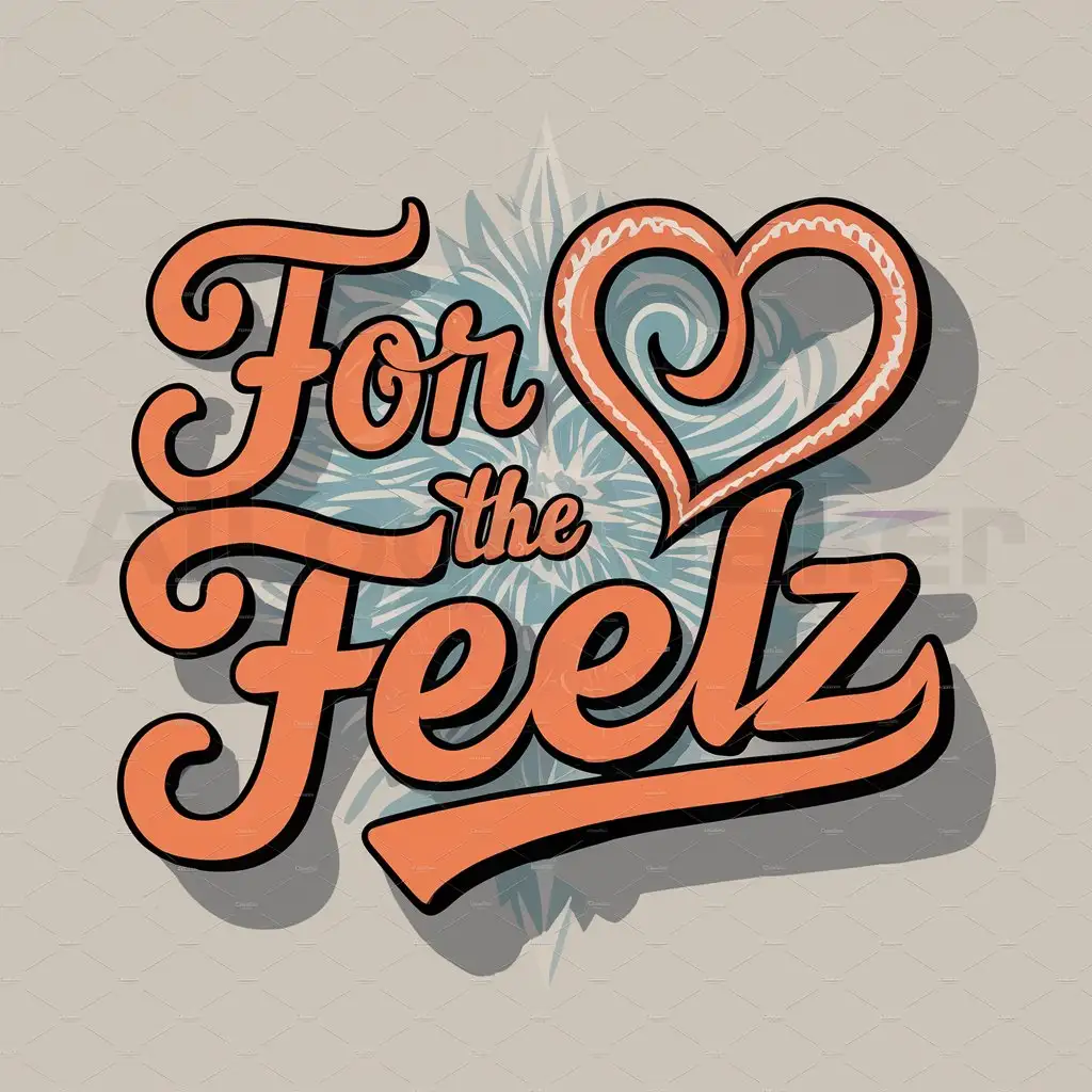 a logo design,with the text "for the feelz", main symbol:i need a logo n1. A 60-70s viben2. Cursive font with shadow n3. No specific requirements for the lettering, just as long as it's readable and matches the rest of the designn4. Colors: Orange, teal, and purplen5. An icon to make it popn6. A groovy backgroundn7. Lettering that stands out,Moderate,clear background,Minimalistic,clear background