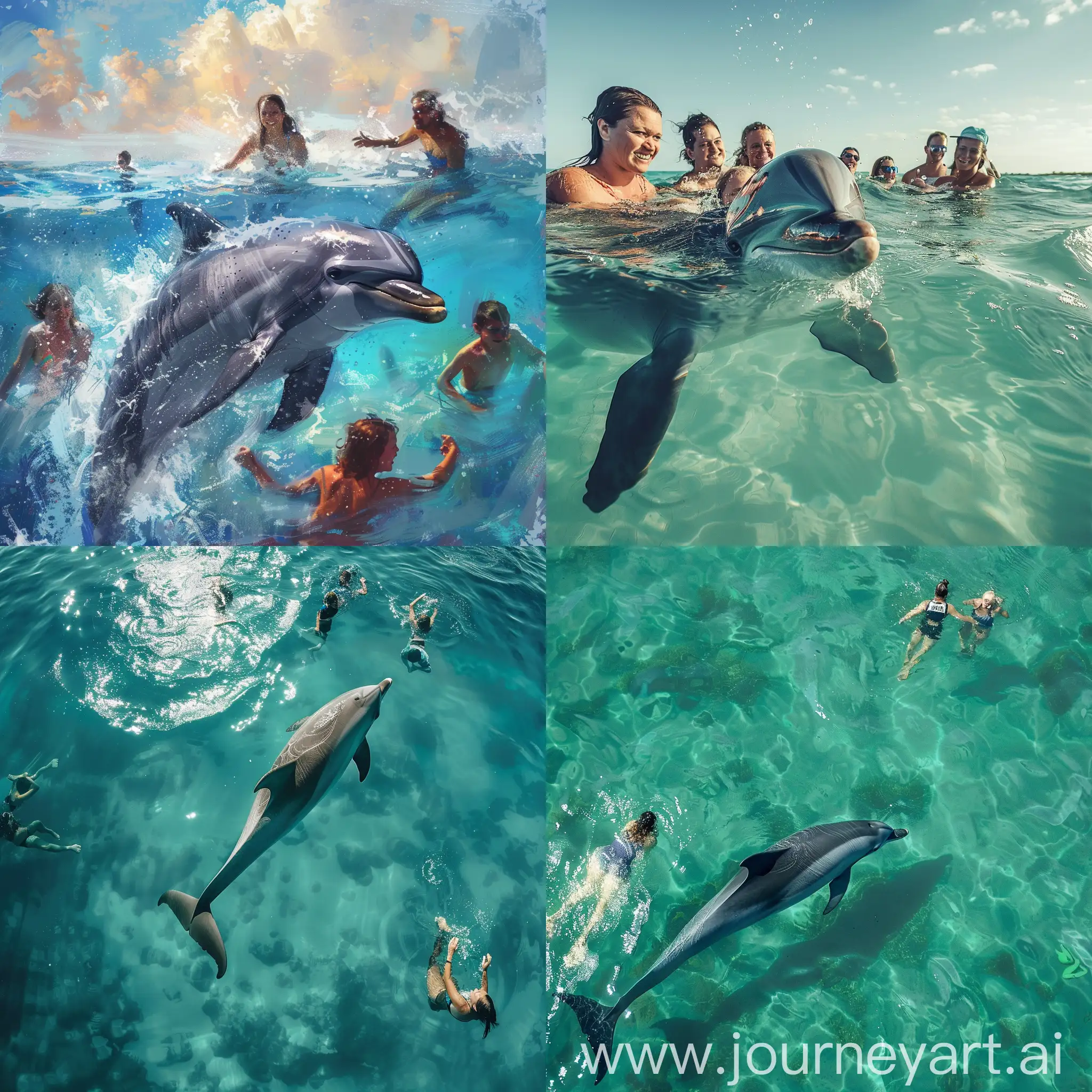 dolphin in ocean with people