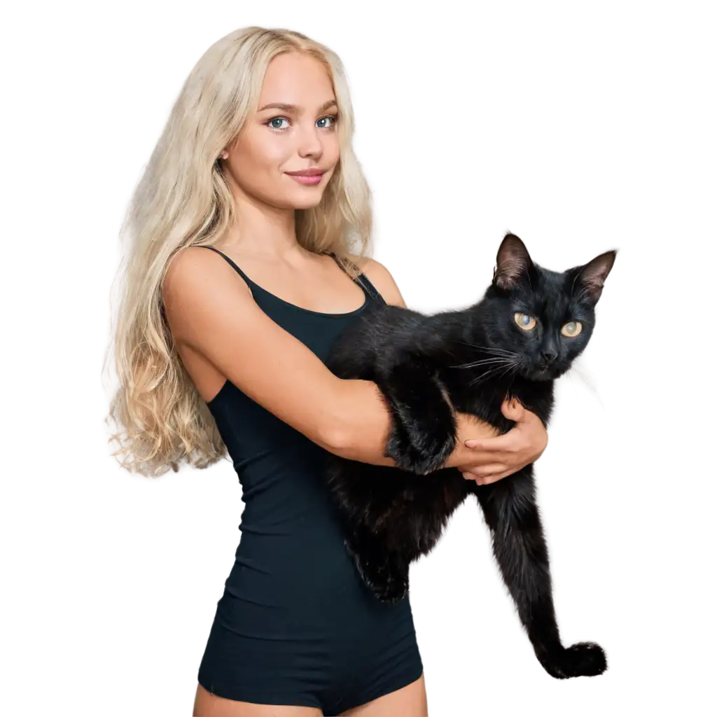 Black cat on a blond girl