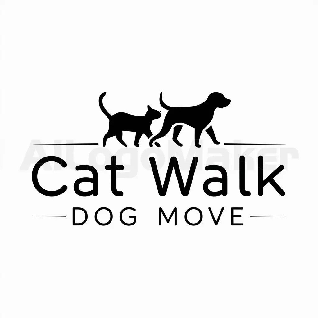 a logo design,with the text "cat walk dog move", main symbol:cat/dog,Minimalistic,be used in pet industry,clear background