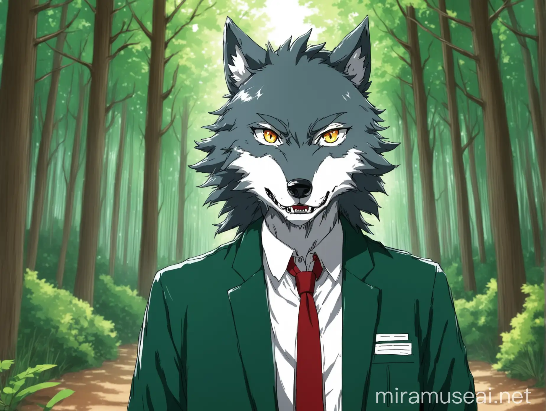 High School Wolf Student Roaming Forest Campus