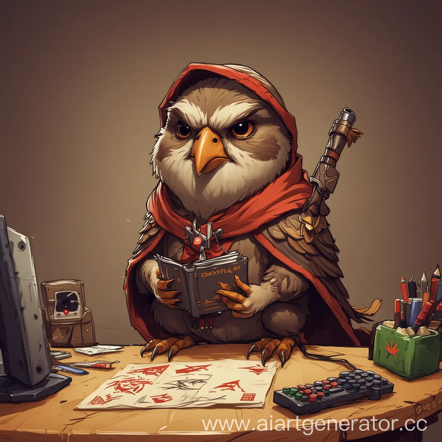 Sparrow-Playing-Dota-Cartoon-Feathered-Hero-in-Digital-Battle