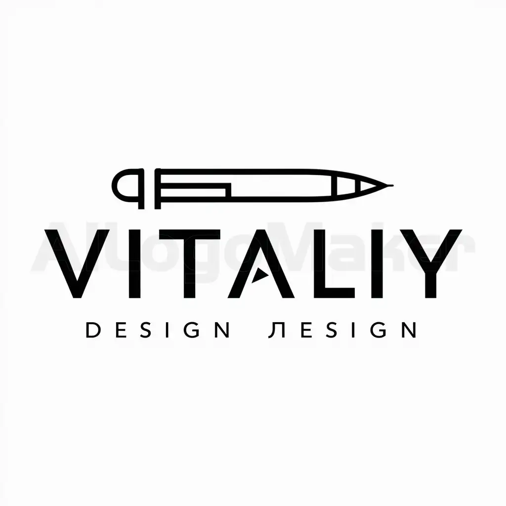 a logo design,with the text "VITALIY", main symbol:Ручка,Minimalistic,be used in Design industry,clear background