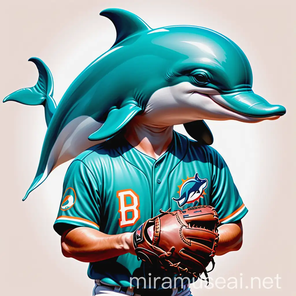 Delphin Baseball Player Illustration Majestic Dolphin Playing Baseball in Vibrant Illustrative Style