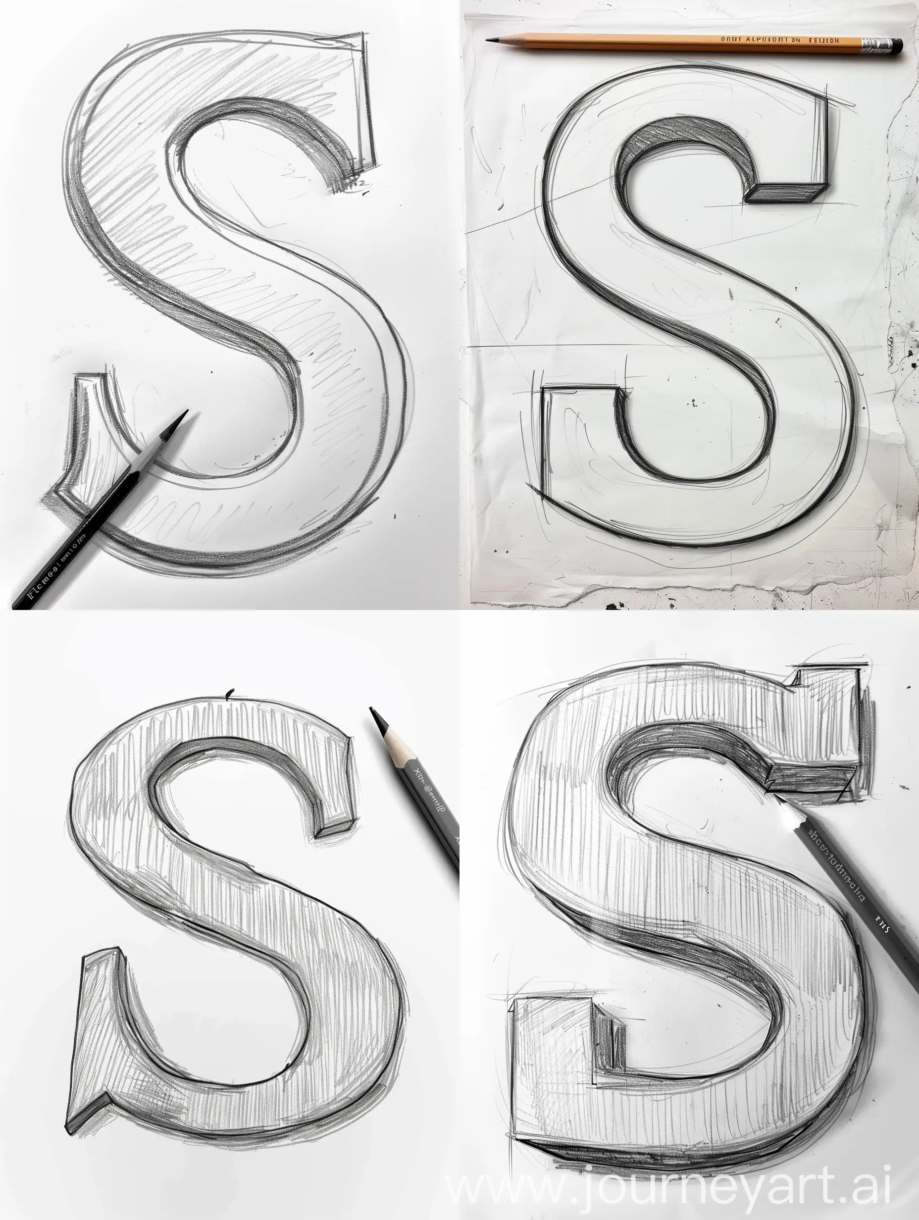 нарисуй эскиз карандашом заглавной буквы S 