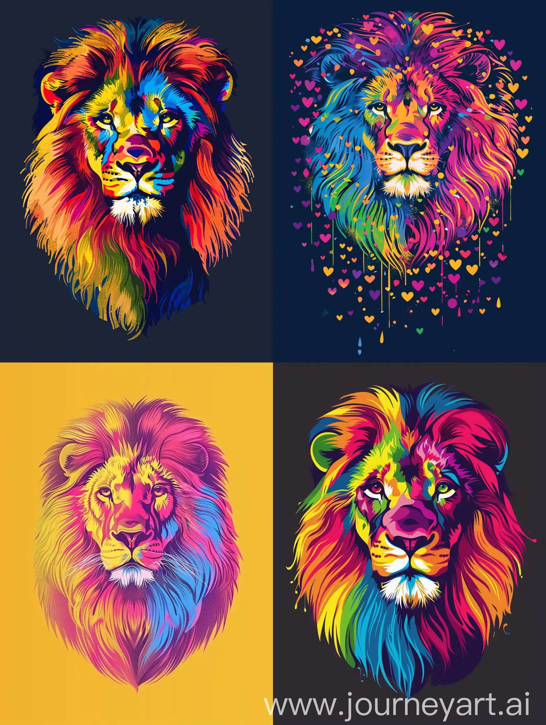 Wygeneruj obrazek na koszulkę z okazji pride month, niech nawiązuje do miłości do wszystkich (panseksualizm). Wzór powinien również zawierać lwa, który jest symbolem firmy Publicis Groupe. 