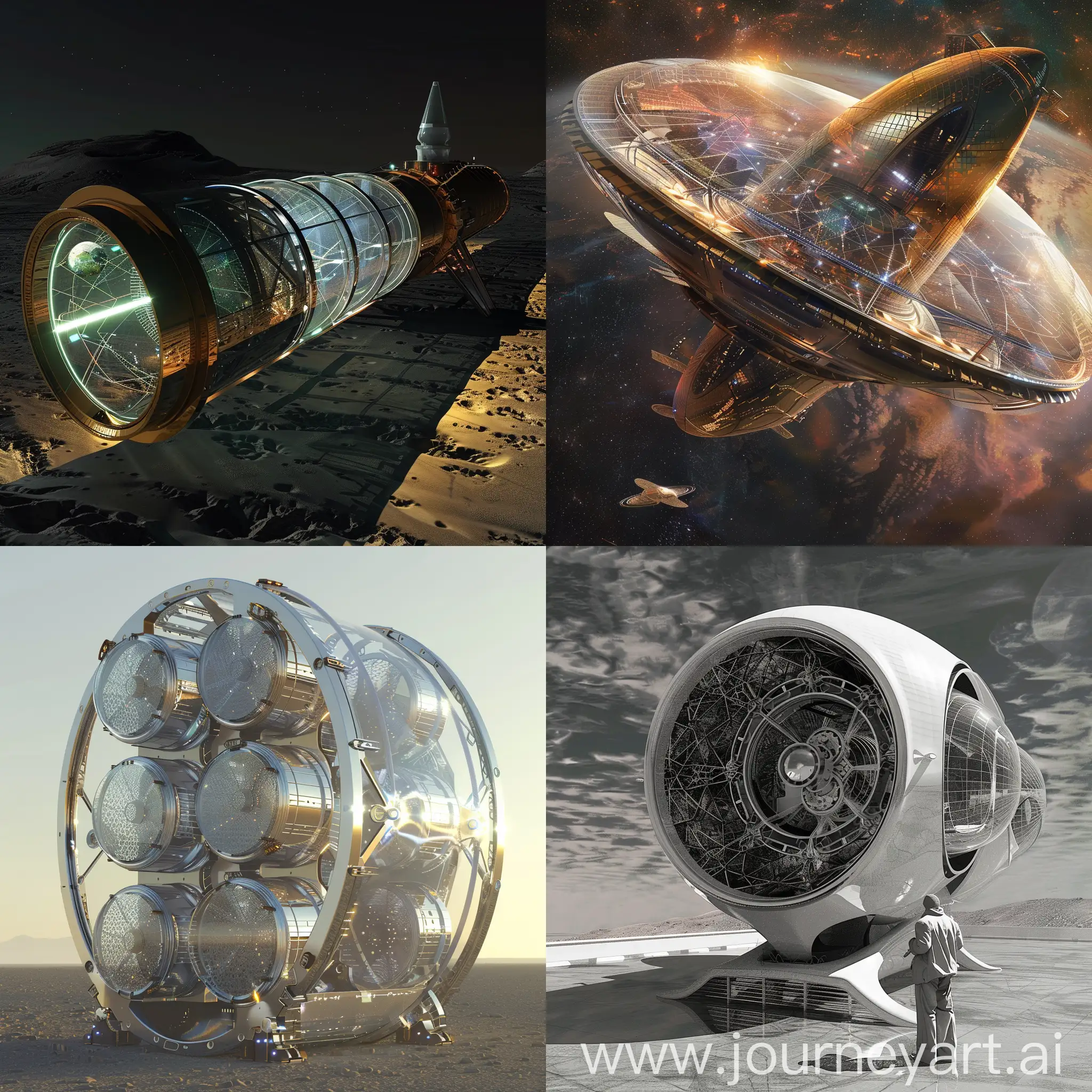 Sci-Fi space telescope, Advanced Science and Technology inspired by futurism, Modular Construction (Sectional Disks), Organic, Streamlined Tubing, Integrated Holographic Displays, Biometric User Interface, Self-Healing Materials, Artificial Intelligence Core, Nanotech-Based Components, Kinetic Cooling System, Advanced Power Generation, Dynamic Lighting System, Self-Deploying Structures, Aerodynamic Solar Sails, Adaptive Mirror Segments, Metamaterial Hull, Quantum Communication Arrays, AI-Enhanced Surface, 3D-Printed Exoskeleton, Holographic Projectors, Kinetic Energy Harvesters, Interactive Data Visualization Interfaces, In Unreal Engine 5 Style --stylize 1000