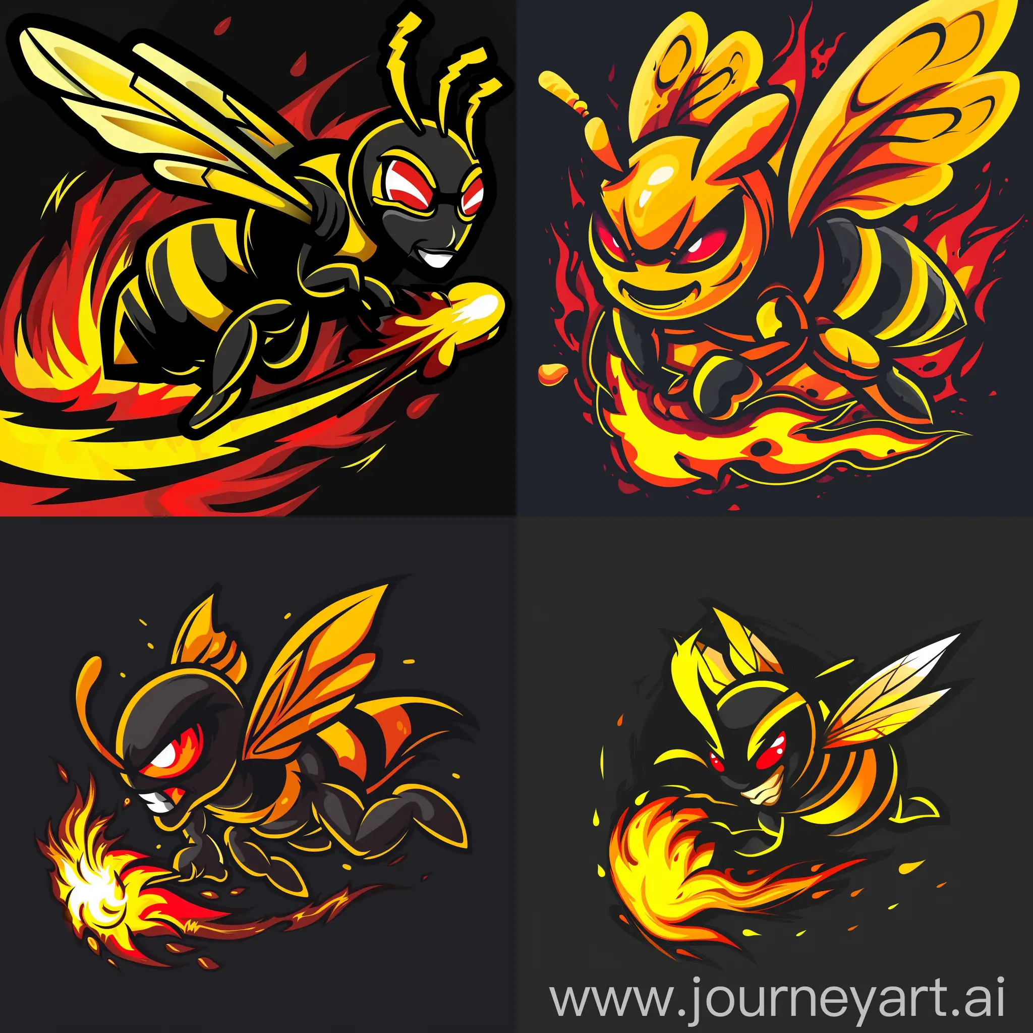 Mascot is the logo of an angry bee with red eyes, bright yellow and black stripes on its body and wings. The bee is bent in an attacking position, and a trail of fire is coming from its sting. You can add fire sparks or whirlwinds around her to emphasize her evil appearance. The logo is made in bright colors - yellow, black and red, so that it is noticeable on the athletes' uniforms and attracts the attention of the audience.
