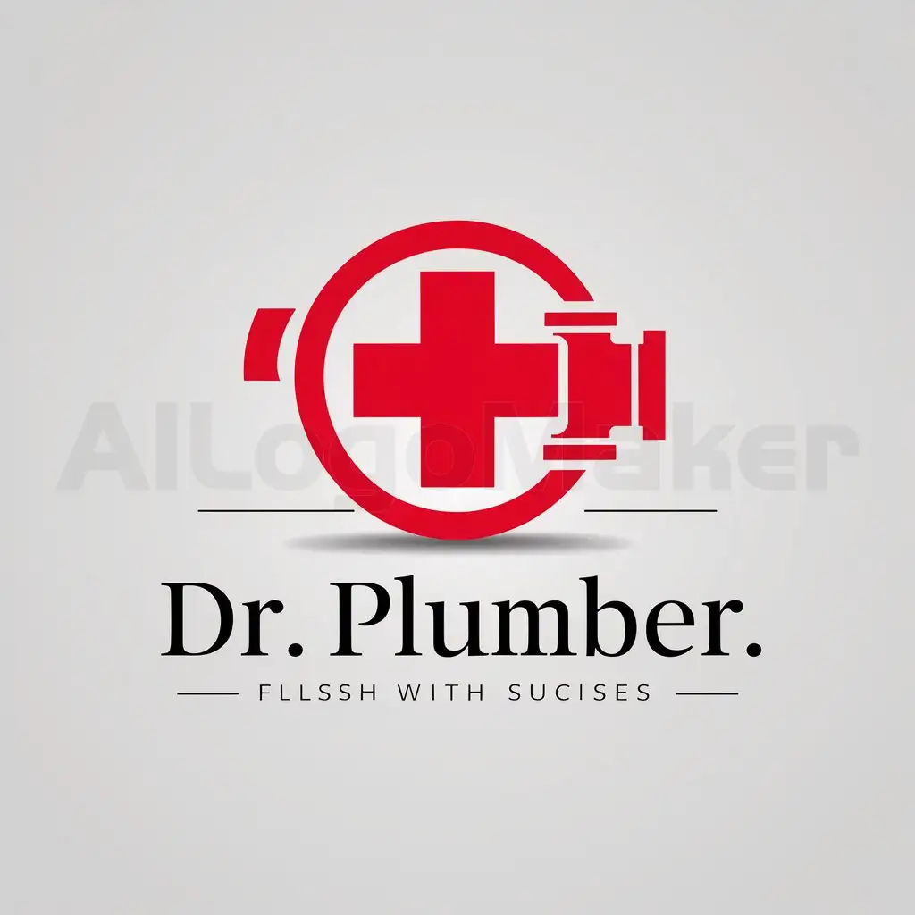 a logo design,with the text "Dr. Plumber", main symbol:symbol will be + plus in a red colour border circle. circle jacketing with the plumbing fittings.  in a little water,Moderate,be used in Flush with success industry,clear background