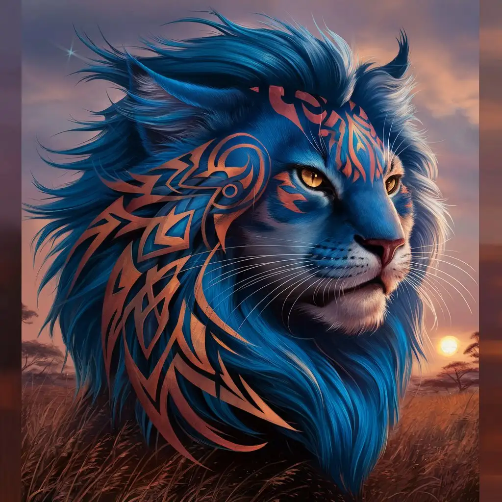 Majestic-Blue-Feline-with-Tribal-Tattoo-Fur-Design