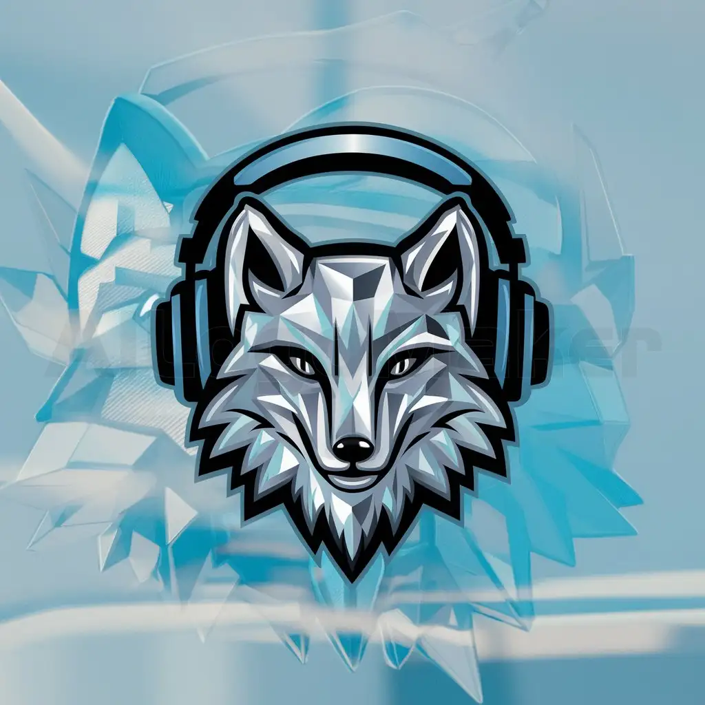 a logo design,with the text "CrystalFox", main symbol:Crystalized faced fox with gaming headphones,Moderate,clear background