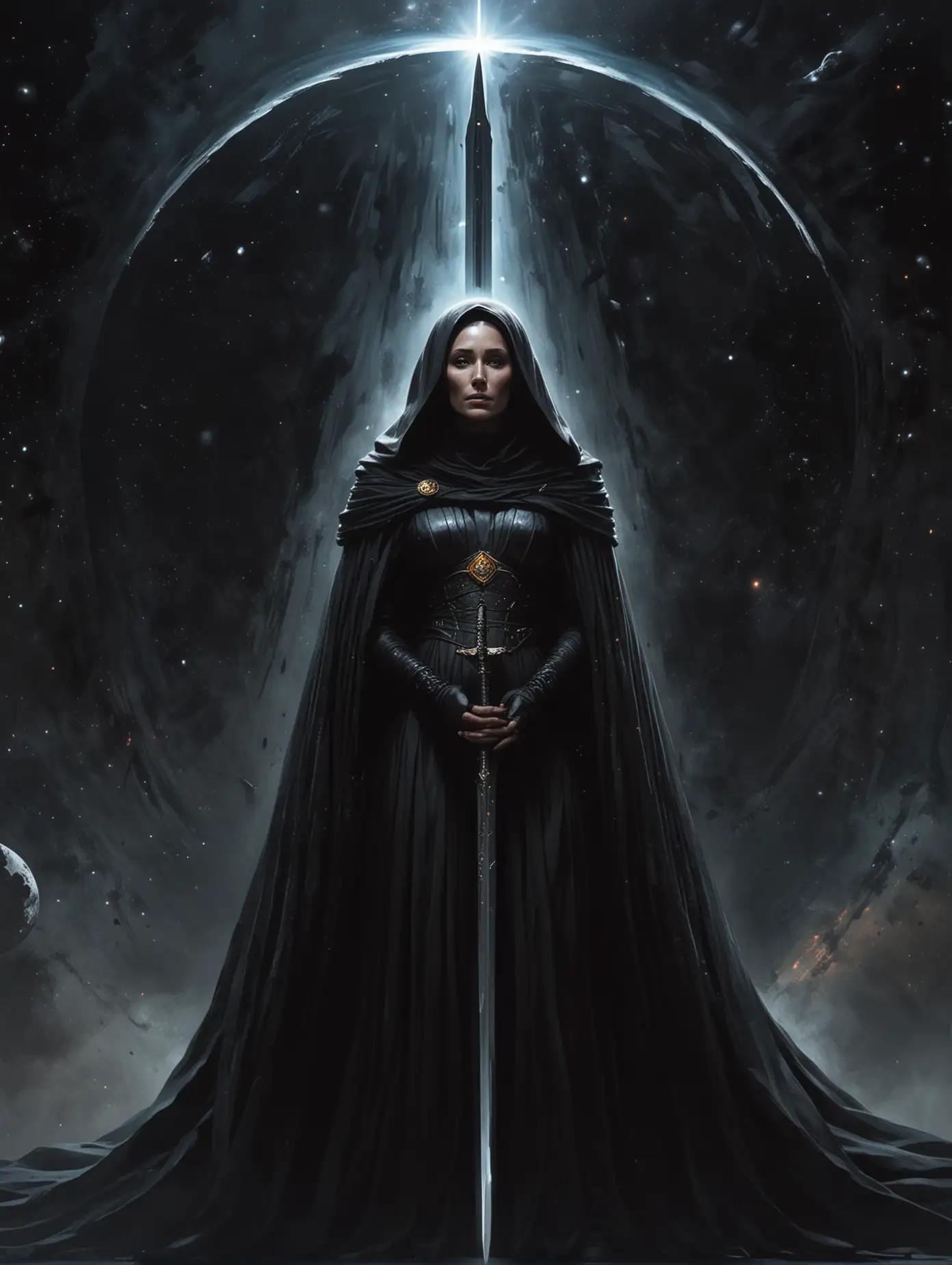 Mystical-Sister-of-the-Bene-Gesserit-Guardian-of-the-Void-with-Halo-Crown-and-Black-Sword