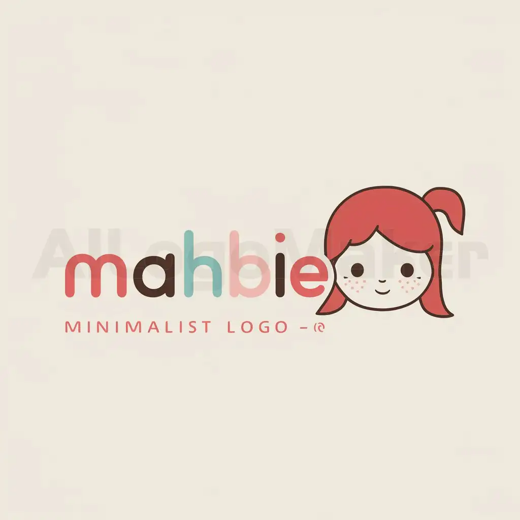 a logo design,with the text "Mahbie", main symbol:Chibi, girl, dot eyes, red hair, ponytail, freckles, pastels, cute, childish, Minimalistic, clear background,Moderate,be used in Others industry,clear background
