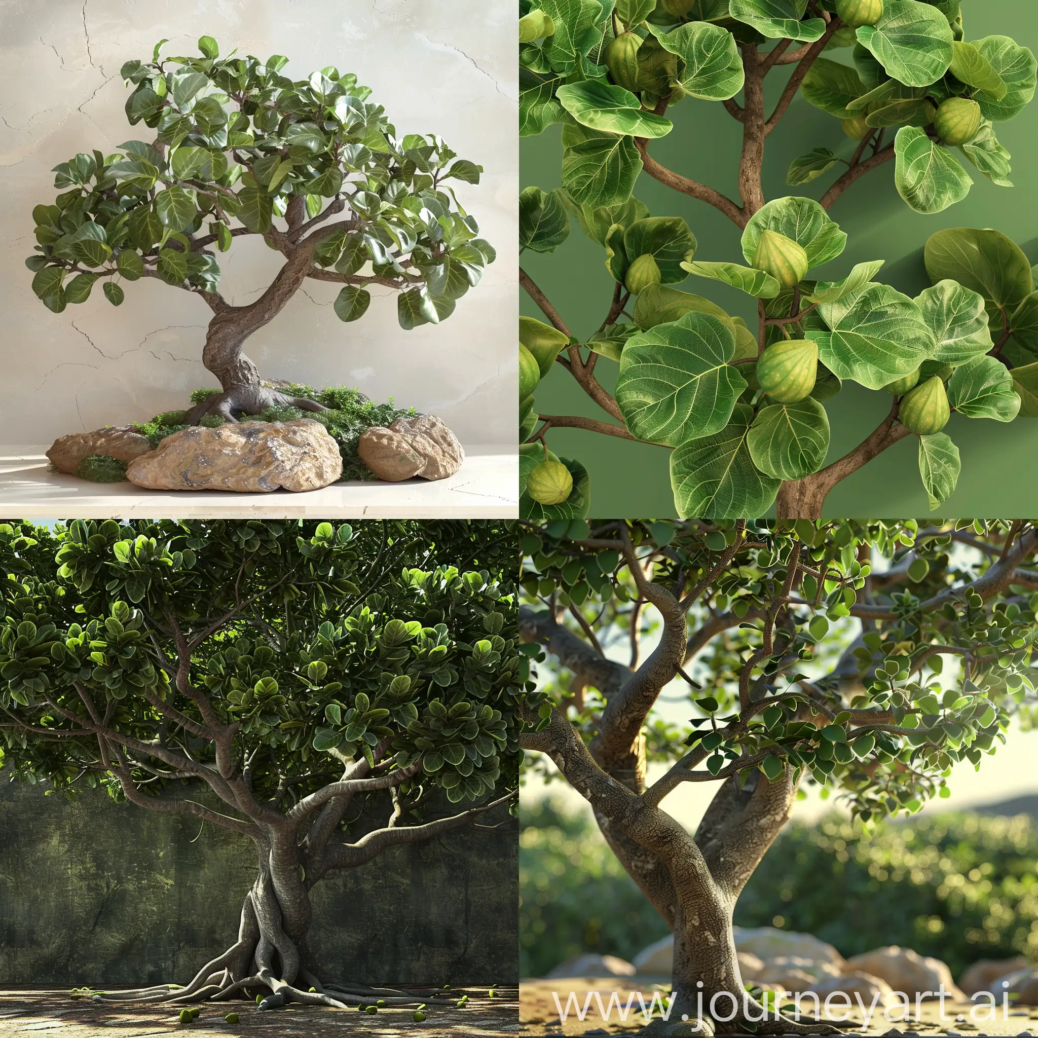 Generate a beautiful fig tree image with a beautiful 3d background