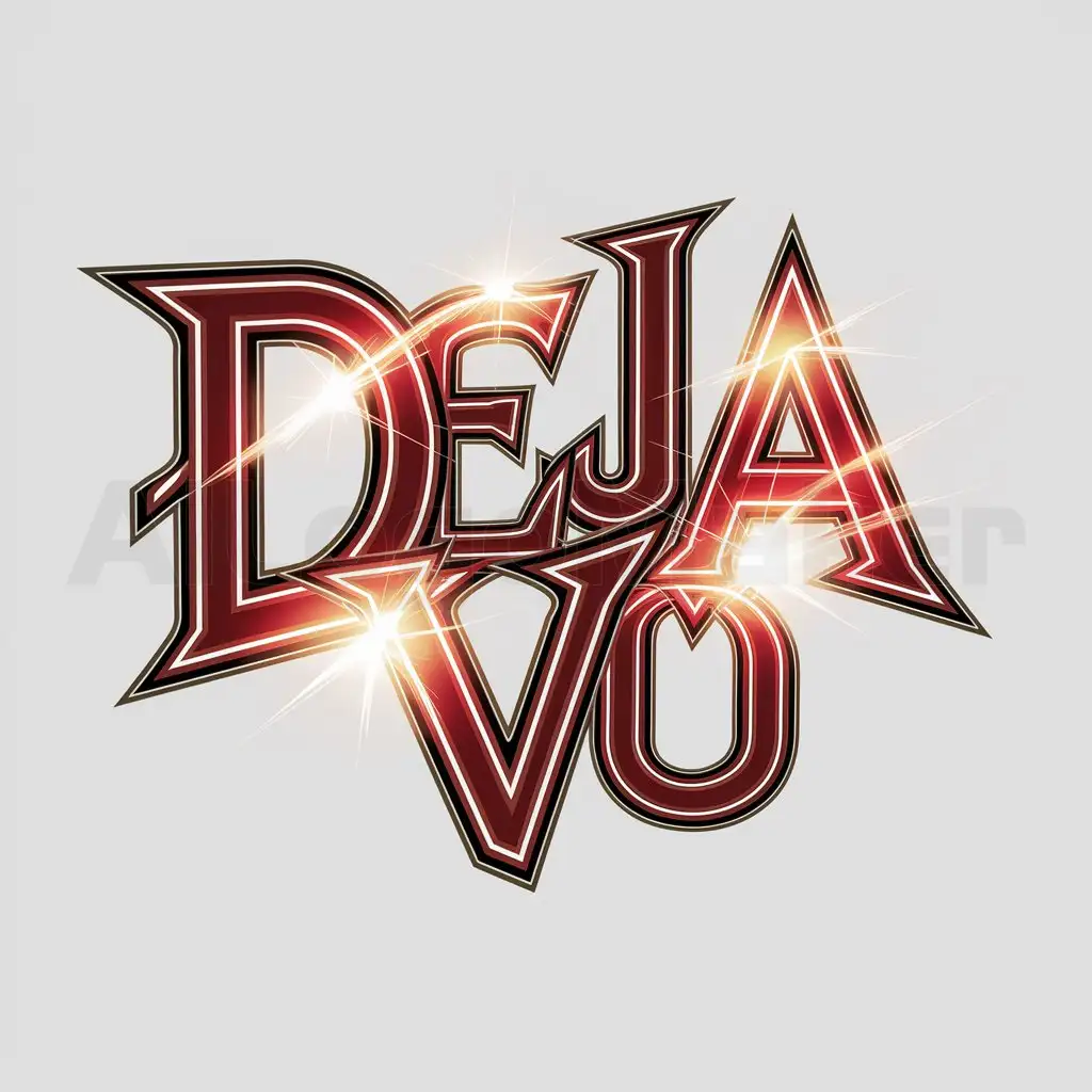 a logo design,with the text "Deja vú", main symbol:The logo features the word 'Deja Vu' in a bold and dynamic font. The letters are fluidly intertwined, conveying a sense of movement and rhythm. The primary color is a vibrant red, symbolizing the passion and intensity of rock music. Additionally, the letters are adorned with flashes of light, representing the energy and emotion that the band brings to their live performances.,Moderate,be used in Others industry,clear background