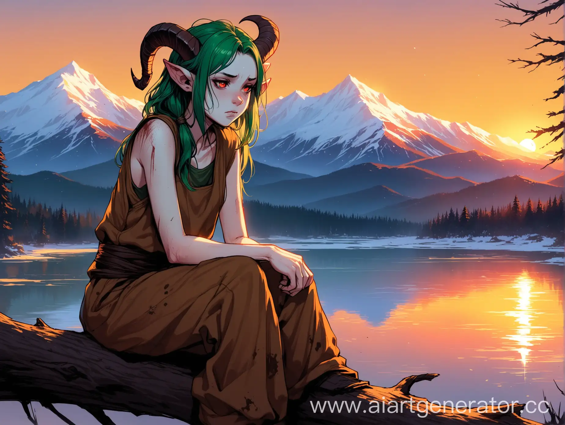 Lonely-Teenage-Tiefling-Contemplates-Sunset-Amidst-Natures-Majesty