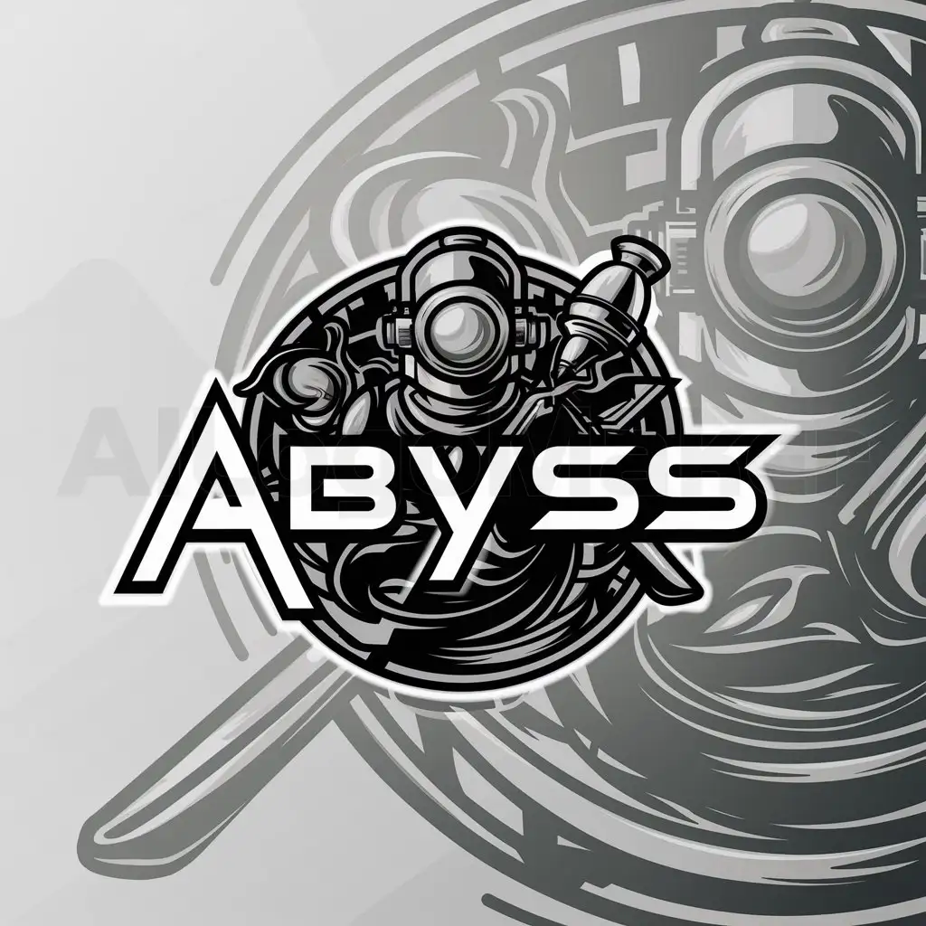 a logo design,with the text "Abyss", main symbol:Diver, or MaskDiver,complex,clear background