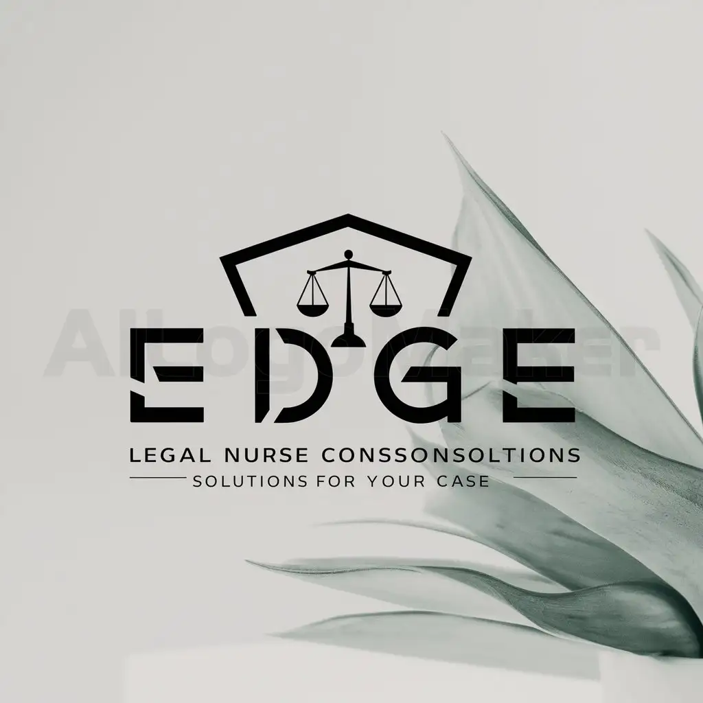 a logo design,with the text "EDGE", main symbol:A legal nurse consultant is a registered nurse who uses their knowledge of health care and nursing care to consult on medical and nursing-related legal matters.nI need a logo for 'EDGE'nSlogan 'Legal Nursue Consultant Solutions For Your Case',,Minimalistic,clear background
