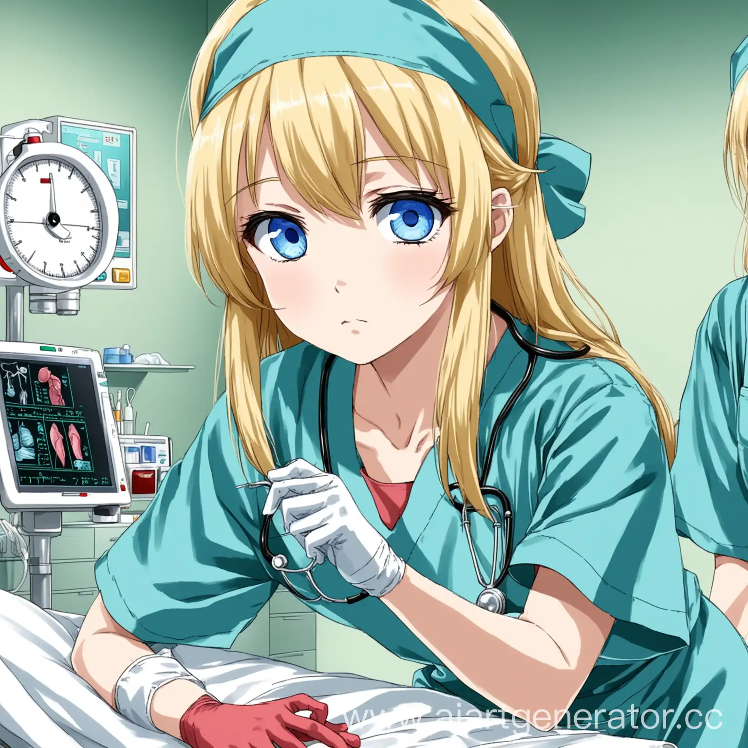 повседневное аниме светловолосая голубоглазая девушка будни хирурга