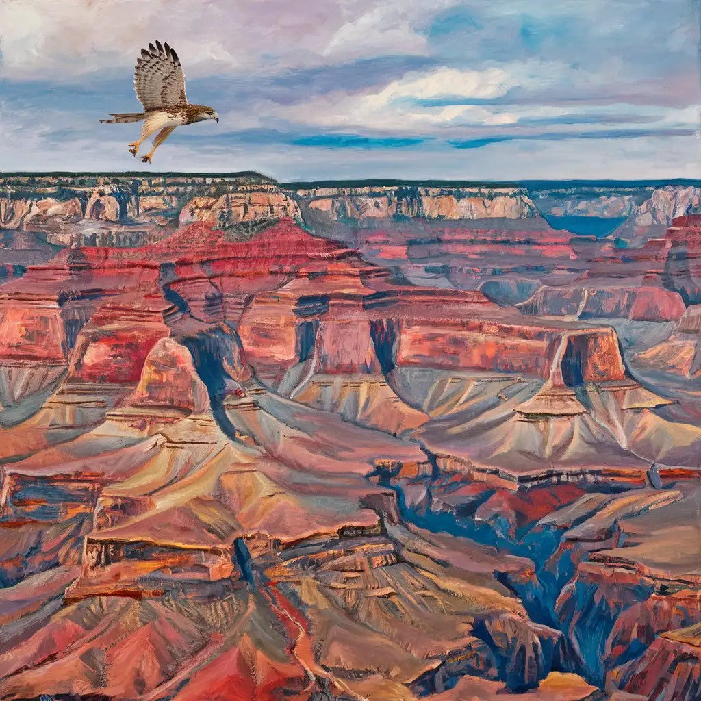 Vibrant-Canvas-Art-Majestic-Grand-Canyon-with-Soaring-Hawk