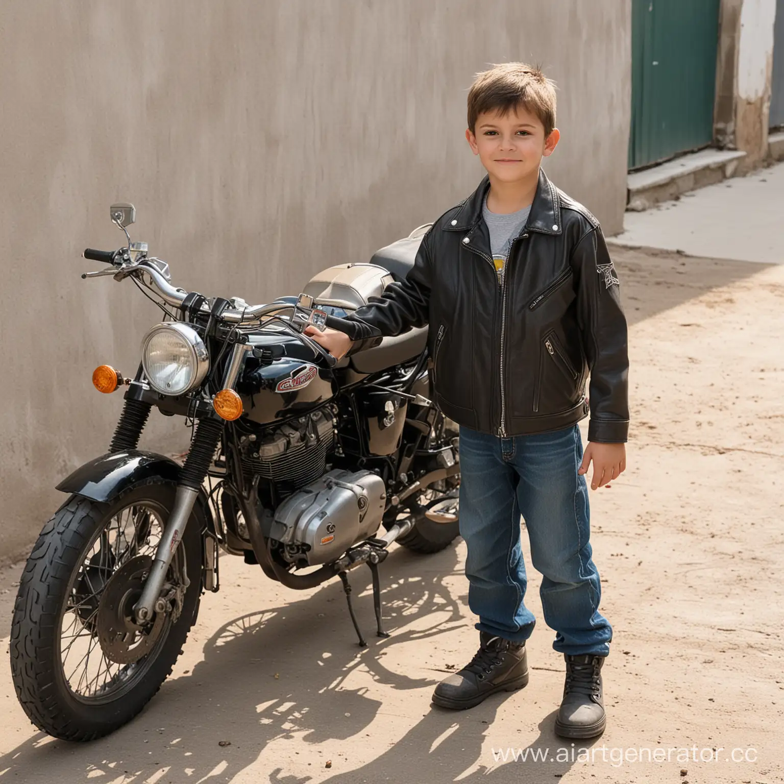 Adventurous-NineYearOld-Boy-Standing-by-a-Motorcycle