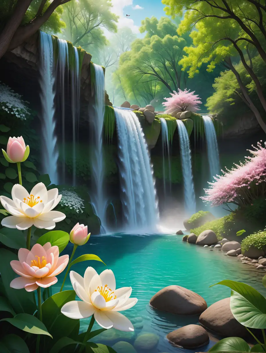 Tranquil-Waterfall-and-Spring-Harmony