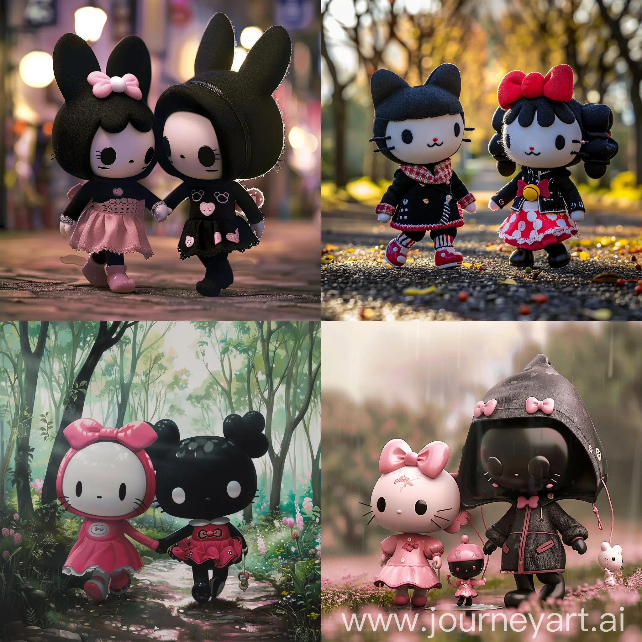 Sanrio-Hello-Kitty-and-Kuromi-Walking-Together-in-a-Vibrant-Scene