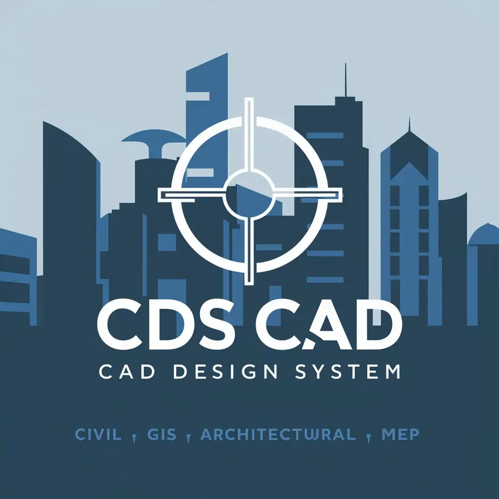 a logo design,with the text "cds cad design system", main symbol: Create a clean and simple logo for my Drafting and Design Services named "cds cad design system". The new design should feature a crosshairs symbol with an updated twist. The changes are:

1. Background: Incorporate different building designs in the background, representing various disciplines of our drafting services (Civil, GIS, Architectural, MEP).
2. Font style: Modernize the font style.

Color scheme is flexible; you can either keep the existing color scheme or introduce a new one.,Moderate,be used in Drafting and Design Services industry,clear background