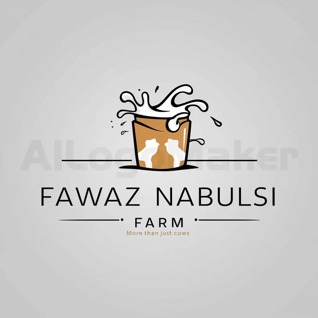 a logo design,with the text 'Fawaz Nabulsi Farm', main symbol:A milk container splashing milk around,Minimalistic,be used in Animals Pets industry,clear background.Put'morethanjustcows'asalogoan