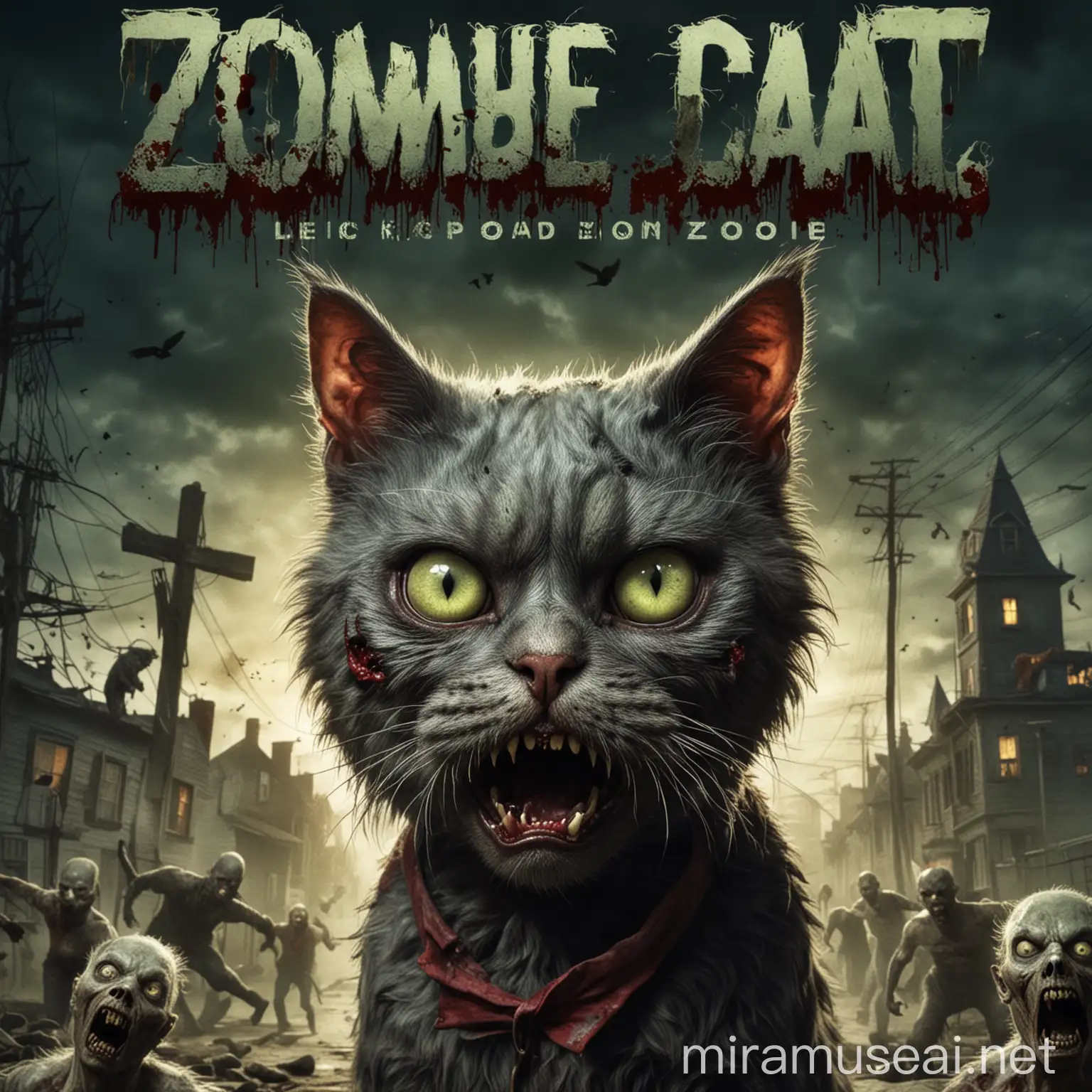 has un gato zombie es para la portada de una pelicula muy terrorífica. 
