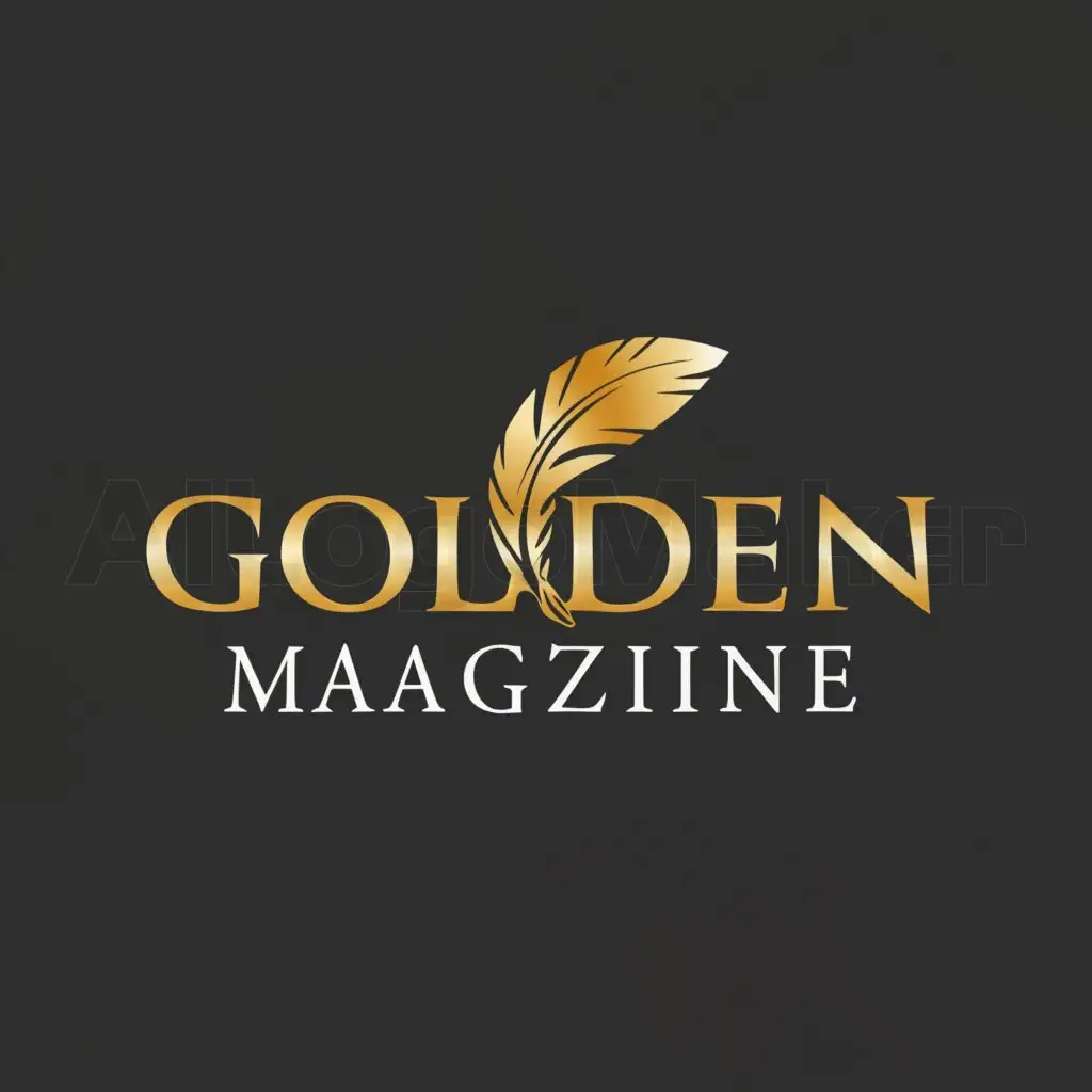 a logo design,with the text "Golden Magazine", main symbol:gold feather,Moderate,be used in Education industry,clear background