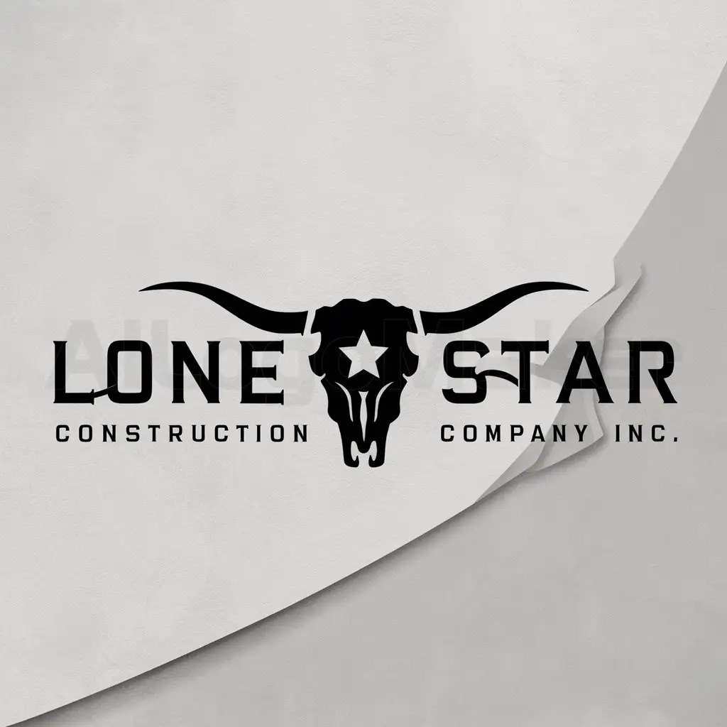 a logo design,with the text "Lone Star Construction Company Inc", main symbol:Texas longhorn skull image, black and white theme,Moderate,be used in Construction industry,clear background