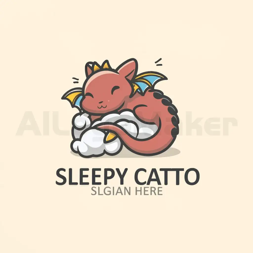 a logo design,with the text "sleepy catto", main symbol:cat sleeping on dragon cute,Moderate,be used in Entertainment industry,clear background