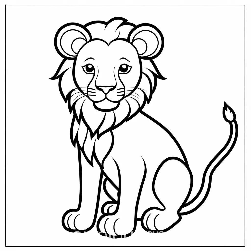 Cute lion, Coloring Page, black and white, line art, white background, Simplicity, Ample White Space. The background of the coloring page is plain white to make it easy for young children to color within the lines. The outlines of all the subjects are easy to distinguish, making it simple for kids to color without too much difficulty, Coloring Page, black and white, line art, white background, Simplicity, Ample White Space. The background of the coloring page is plain white to make it easy for young children to color within the lines. The outlines of all the subjects are easy to distinguish, making it simple for kids to color without too much difficulty