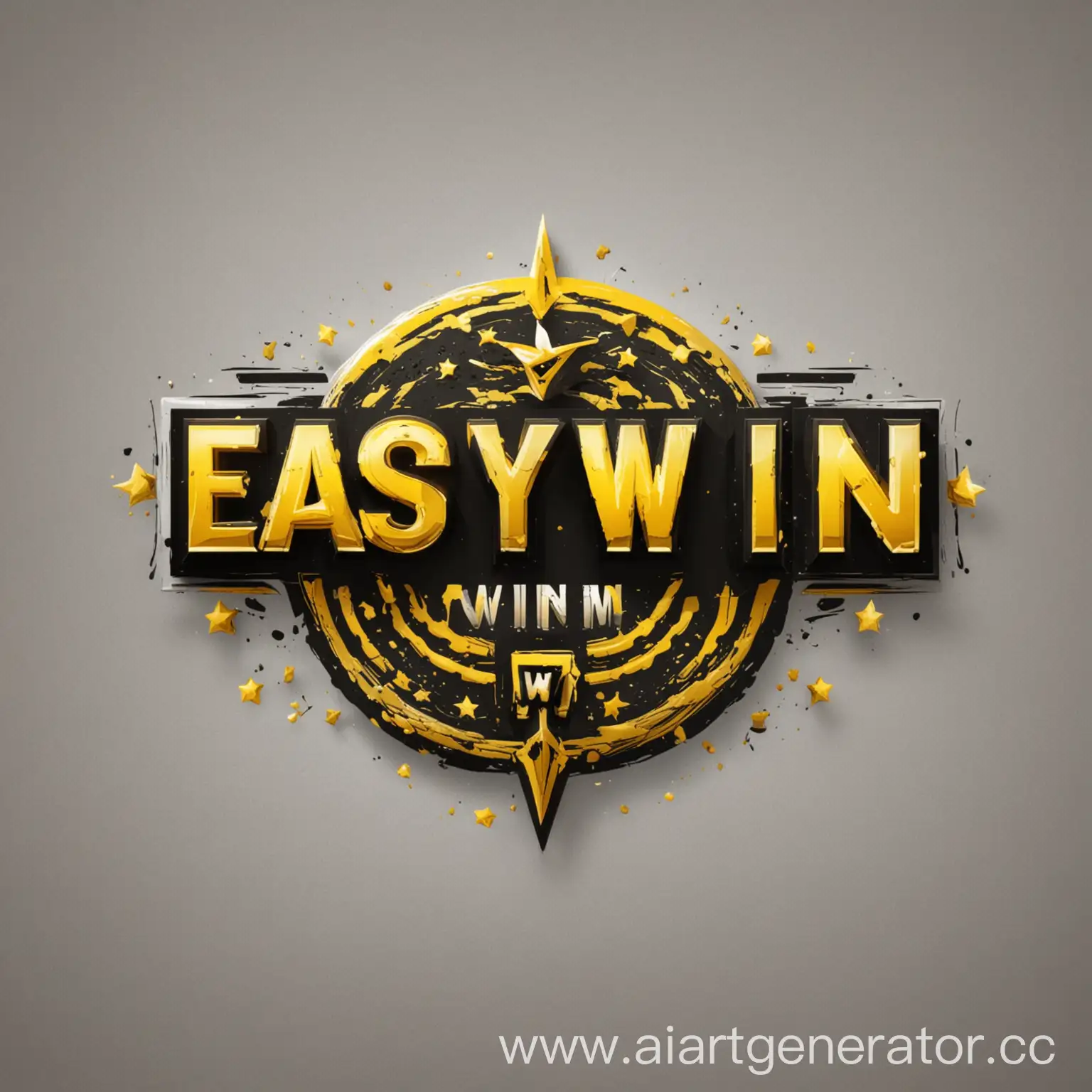 лого easy win в стиле черно-желтый шрифт белый