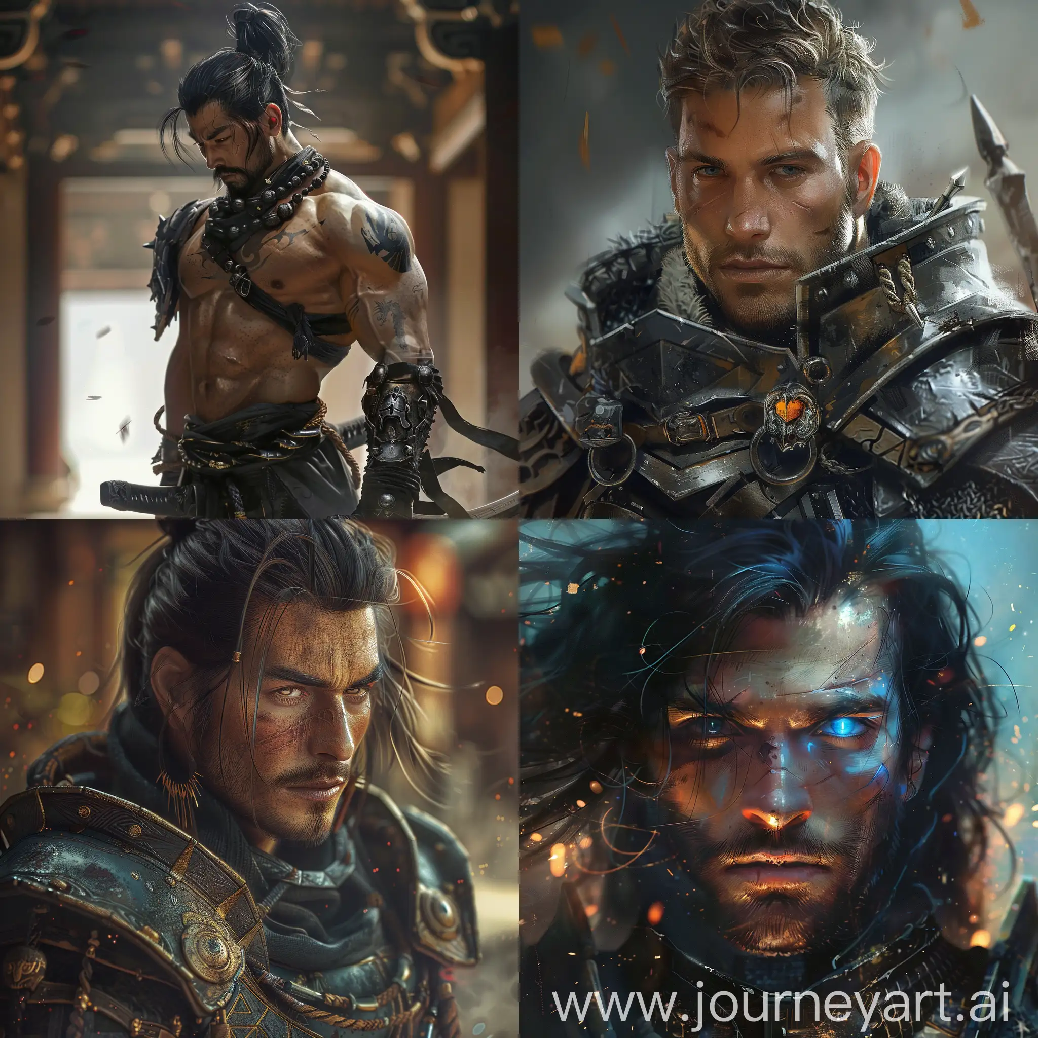 Realistic and beautiful man warrior in future