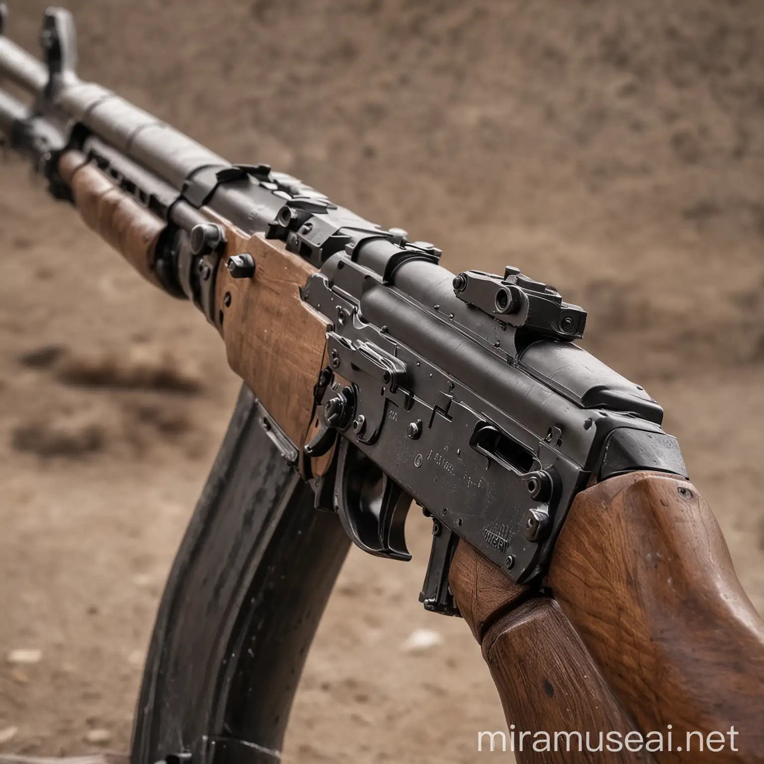 an AK47 zoomed on the barrel