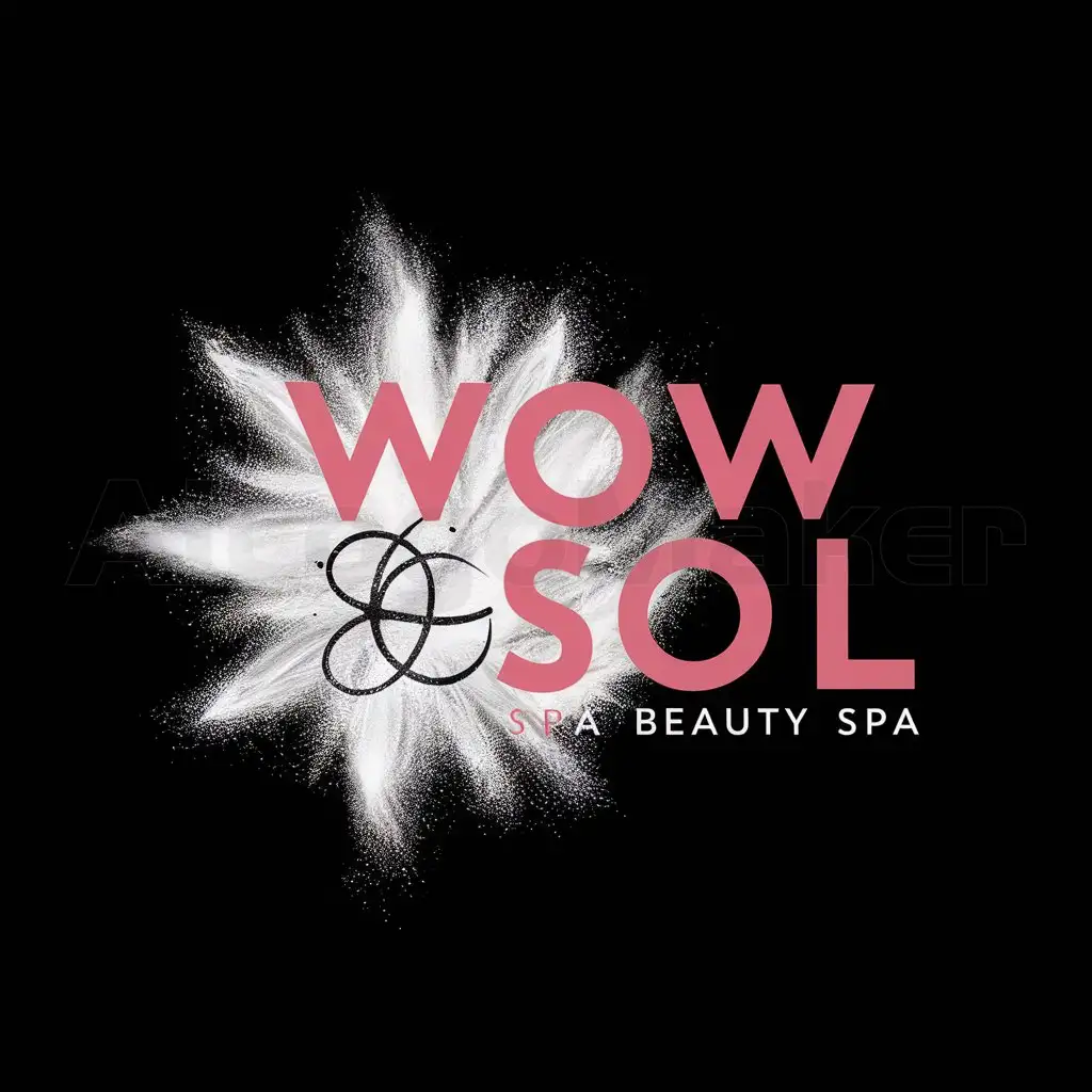 a logo design,with the text "WOW SOL", main symbol:dry powder, on black background, pink,Moderate,be used in Beauty Spa industry,clear background