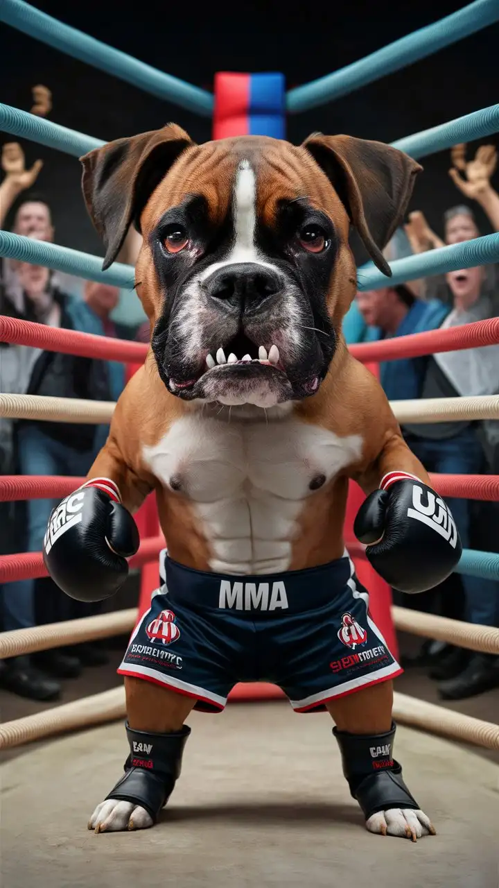 Boxer dog wearing MMA fighter outfit