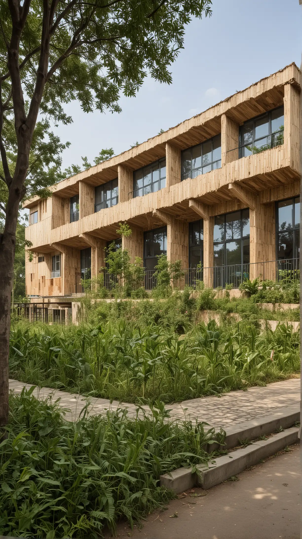 this school  is clad in recycled materials and surrounded by greenery

