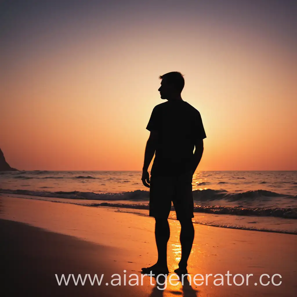 Silhouette-of-a-Man-at-Sunset-on-the-Ocean-Shore