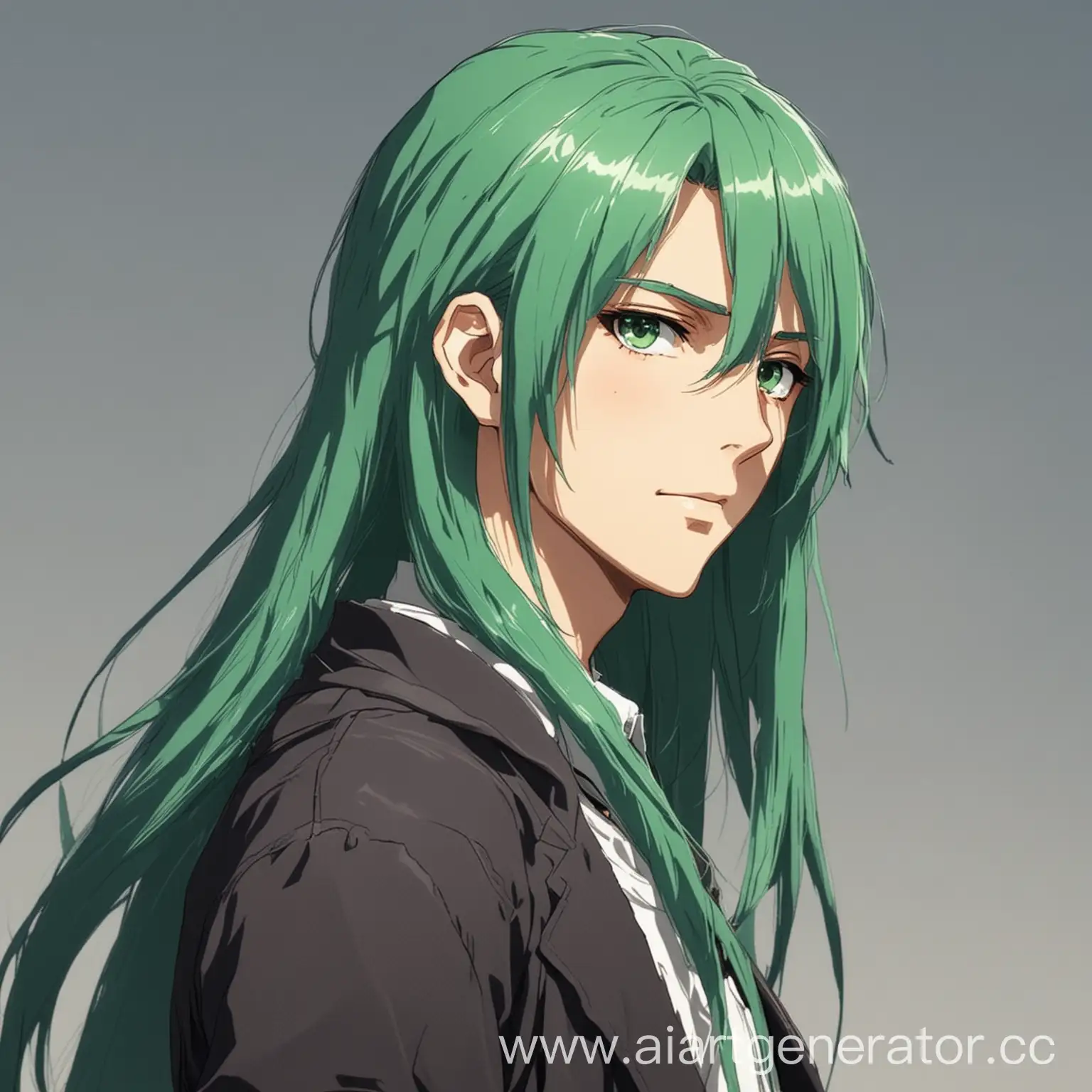 парень с длинными зелеными волосами худого телосложения в стиле аниме
