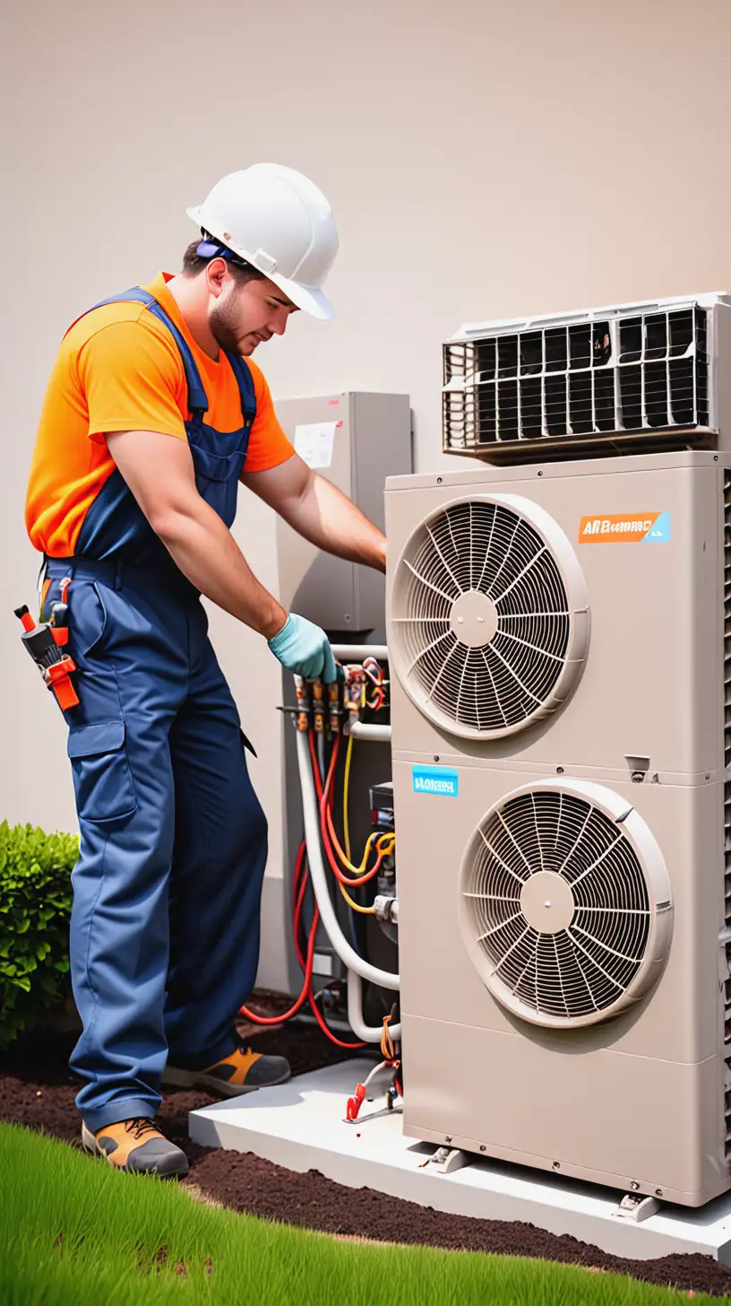Professional Air Conditioning Service Worker Installing HVAC System